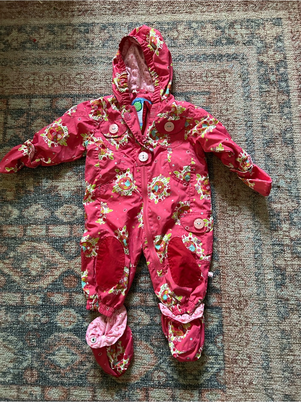 Pink Floral Baby Snowsuit with Hood